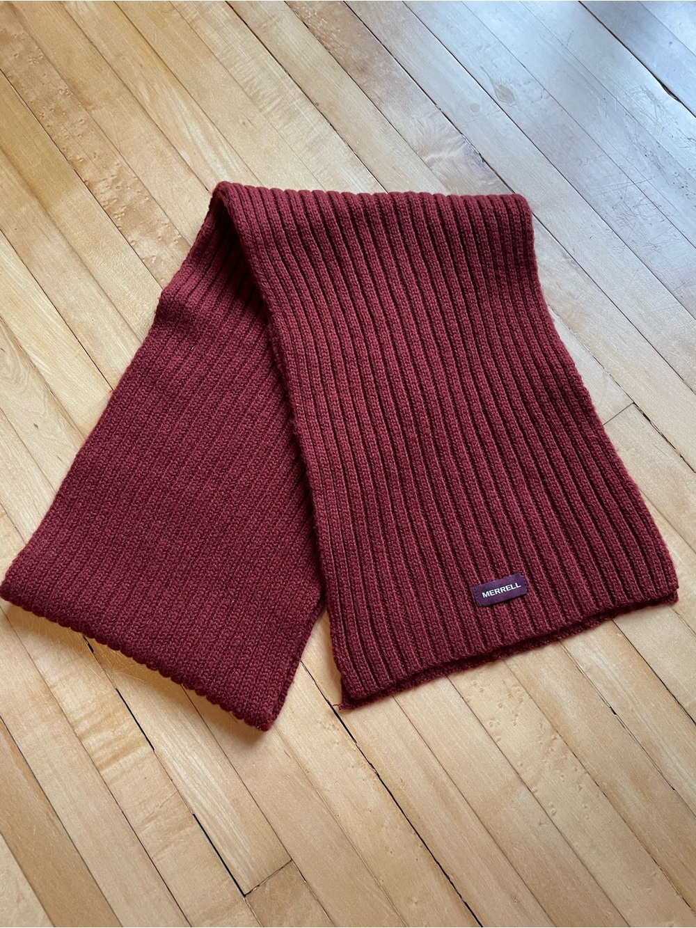MERRELL Wool Blend Knit Ribbed Scarf Unisex Minimalist Winter Cozy Warm